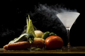 Vegetables and liquid nitrogen